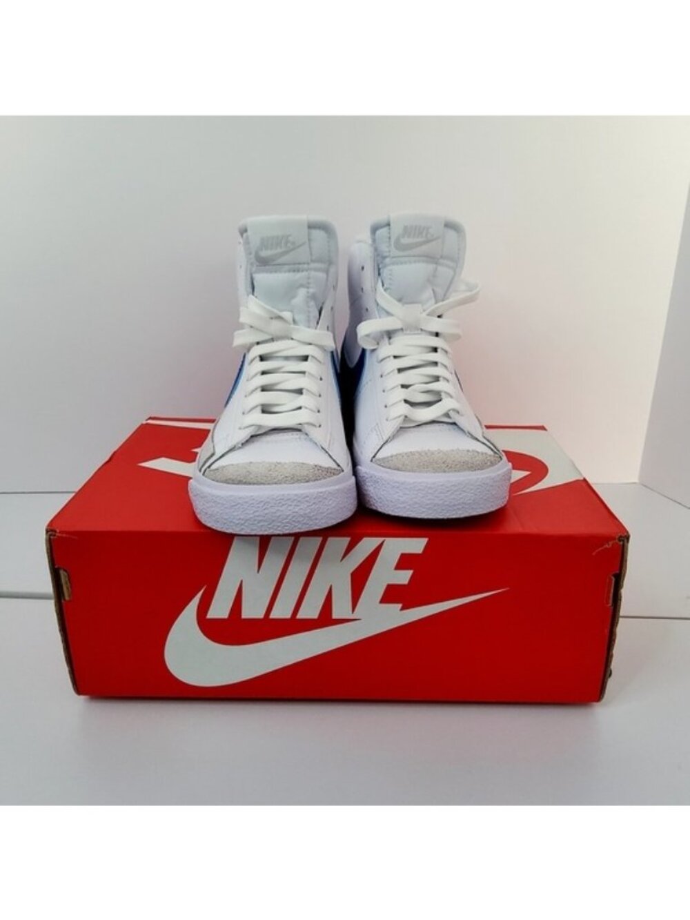 Nike Blazer Mid '77 (GS) White Laser Blue Yellow Ochre Kids Athletic Sneaker13.5